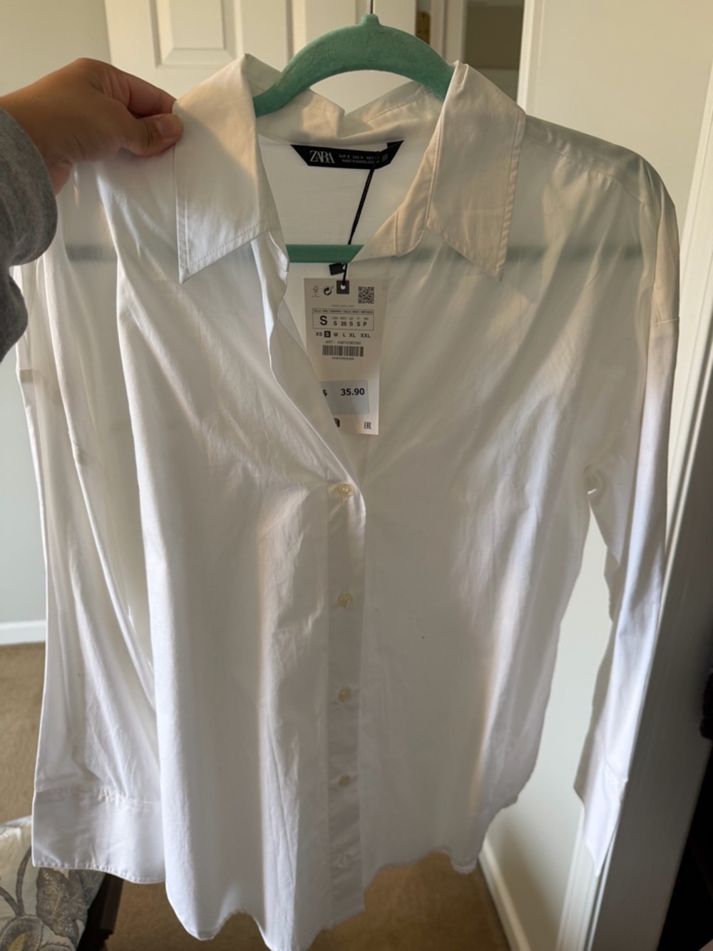 ZARA Men's White Long-Sleeve Button Shirt